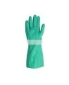 Nitrile unsupported textured & flock-lined safety glove for chemical protection. 13 in long and 11 mils thick.