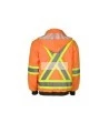 High-visibility 6-in-1 winter coat, fluorescent orange with retroreflective stripes, CSA Z96-15 Class 2 Level 2.
