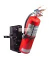 Box-type vehicle bracket for Flag 10 lb portable fire extinguishers with 5 ½ to 6 inches in diameter