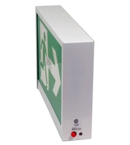 Green Running Man LED emergency exit sign, steel casing, with back-up battery