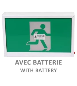 Green Running Man LED emergency exit sign, steel casing, with back-up battery