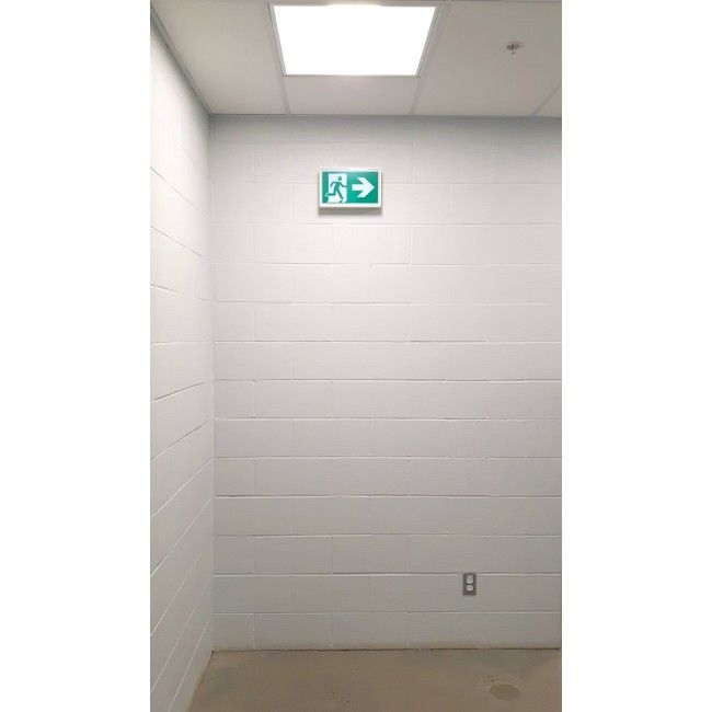 Green Running Man LED emergency exit sign. Plastic, with battery ...