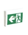 Enseigne avec pictogramme vert «personne qui court» pour sortie de secours, avec DEL, boîtier en plastique, batterie incluse
