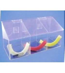 Distributeur en acrylique transparent à 3 compartiments avec couvercle incliné pour filets à cheveux.