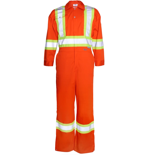 Orange coveralls with reflective band