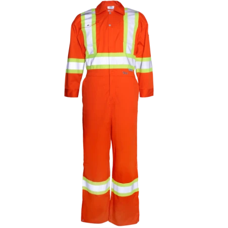 Orange coveralls with reflective band
