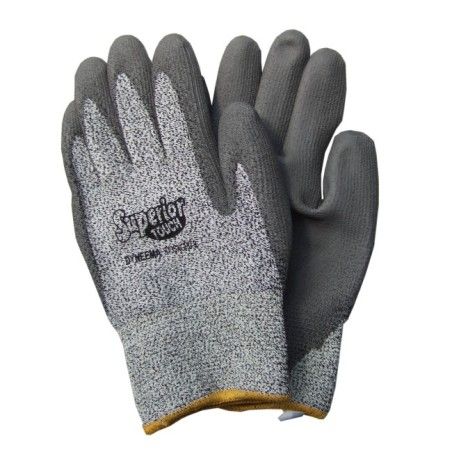 Superior Touch gray Dyneema cut-resistant gloves with PU coating, ASTM/ANSI puncture resistant level 3 & cut resistant level A2.