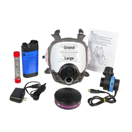 3M complete Powerflow face-mounted powered air purifying respirator assembly. Ideal for abatement and decontamination. Large.