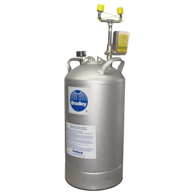 Portable eyewash station with 10 gallon (37.9 L) pressurized tank, certified ANSI Z358.1-2009. Portable eyewash station with 10 gallon (37.9 L) pressurized tank, certified ANSI Z358.1-2009.