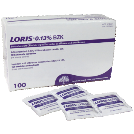 Tampons antiseptiques au chlorure de benzalkonium, 100 sachets/bte.