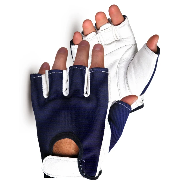 Gants antivibration sans doigts Vibrastop, en cuir de chèvre & nylon avec poignets ajustables rembourrés. Vendus à la paire.