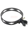Heavy-duty black plastic extinguisher strap with hose clip, for 10 lbs & 15 lbs carbon dioxide (CO2) fire extinguishers.