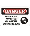 French OSHA “Danger Self-Contained Breathing Apparatus Mandatory in This Zone” sign: many sizes, materials, languages & options