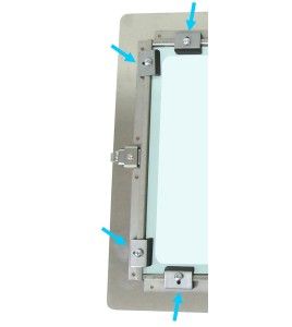 Ensemble de 8 attaches pour les panneaux en acrylique des cabinets encastrés pour extincteurs ou boyaux d'incendie.