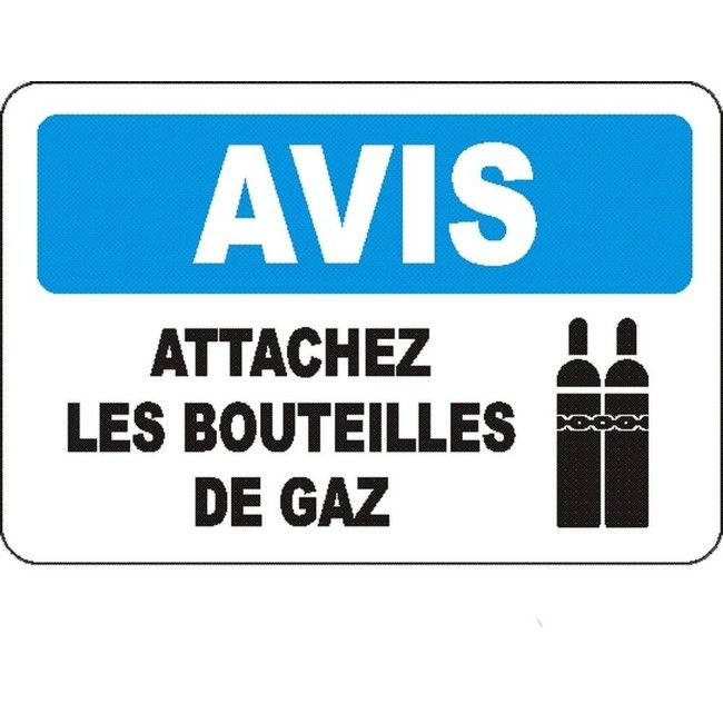 Affiche OSHA «Avis Attachez les bouteilles de gaz» en français: langues, options, formats & matériaux variés Affiche OSHA «Avis Attachez les bouteilles de gaz» en français: langues, options, formats & matériaux variés