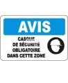 French OSHA “Notice Safety Helmet Mandatory in this Zone” sign in various sizes, materials, languages & optional features