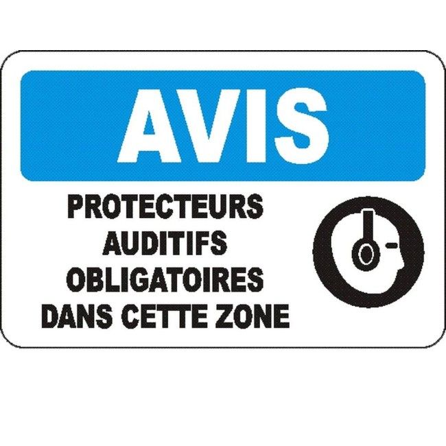 Affiche OSHA «Avis Protecteurs auditifs obligatoires dans cette zone» en français: langues, options, formats & matériaux variés Affiche OSHA «Avis Protecteurs auditifs obligatoires dans cette zone» en français: langues, options, formats & matériaux variés