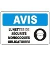 French OSHA “Notice Safety Goggles Mandatory” sign in various sizes, materials, languages & optional features