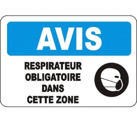French OSHA “Notice Respirator Mandatory in this Area” sign in various sizes, materials, languages & optional features
