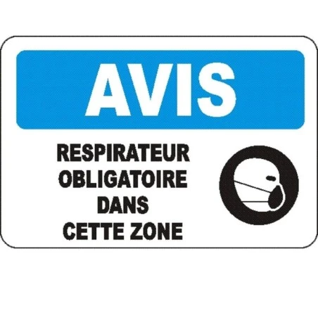 French OSHA “Notice Respirator Mandatory in this Area” sign in various sizes, materials, languages & optional features