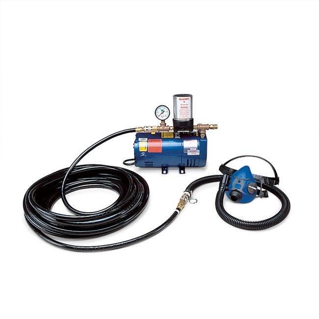 Respiratory protection kit for 1 person with a haft mask, ambient air pump & 50 feet, Allegro, no 9205-01. Respiratory protection kit for 1 person with a haft mask, ambient air pump & 50 feet, Allegro, no 9205-01.