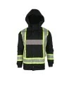 Low-visibility 7-in-1 winter coat, black with retroreflective stripes, CSA Z96-15 Class 1 Level 2.