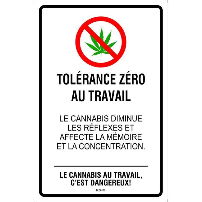 Affiche Tolérance Zéro au travail , 2 matériels disponibles : aluminium ou autocollant pour vitre. Affiche Tolérance Zéro au travail , 2 matériels disponibles : aluminium ou autocollant pour vitre.