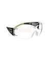3M SF401SecureFit protective eyewear with anti-fog treated clear polycarbonate lenses with black temples w/ neon green accents