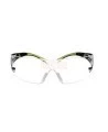3M SF401SecureFit protective eyewear with anti-fog treated clear polycarbonate lenses with black temples w/ neon green accents