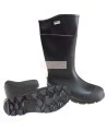 Bottes imperméables faites de PVC noir, la  tige (hauteur) de la botte est de 16 po (41 cm).
