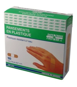 Pansements en plastique beige, 2 x 7.5 cm (3/4 x 3 po), 100/bte.