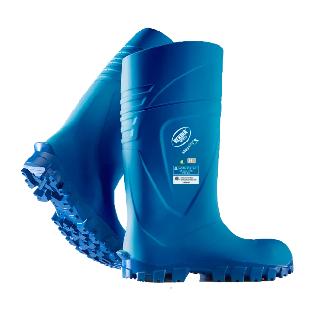 Bekina StepliteX waterproof green polyurethane boots with steel toe caps and steel soles, CSA Z195 compliant.