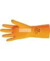 Orange  latex glove textured 13 in long and 29 mils thick. 