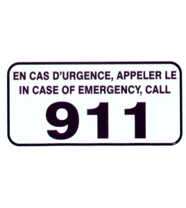 Affiche bilingue d’urgence et d’incendie «En cas d'urgence, appeler 911» en vinyle autocollant