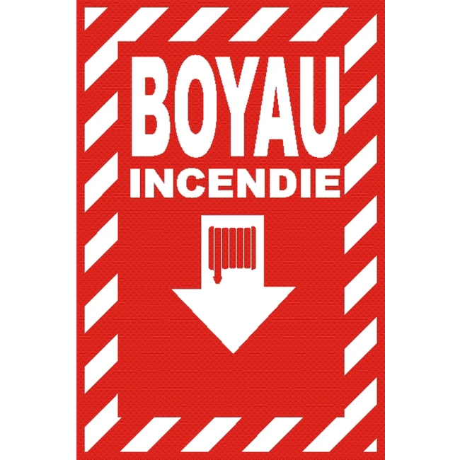 French emergency "Fire Hose" with transverse crosshatch, sign in various sizes, shapes.