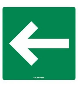 Aluminum sign with white arrow on green background to direct to fire department connections.