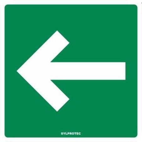 Aluminum sign with white arrow on green background to direct to fire department connections.