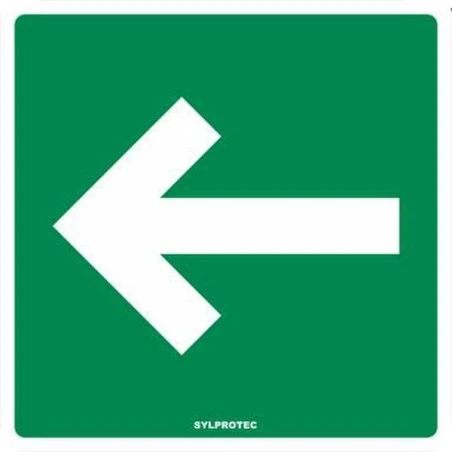 Aluminum sign with white arrow on green background to direct to fire department connections.