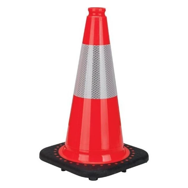 Orange traffic cone 18 in. with reflective band of 4 in. Weight: 3.8 lbs. Made from 100% PVC. 