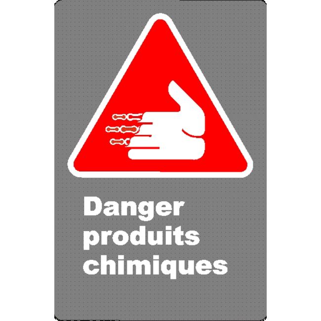 Affiche CSA «Danger produits chimiques» en français: divers formats, matériaux & langues   options