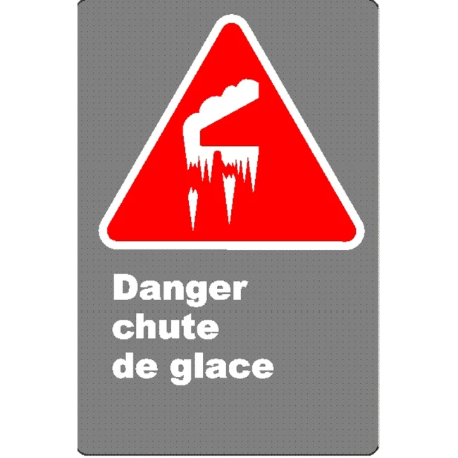French CSA "Danger Falling Ice" sign in various sizes, shapes, materials & languages + options