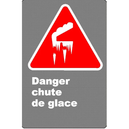Affiche CSA «Danger chute de glace» en français: divers formats, matériaux & langues + options