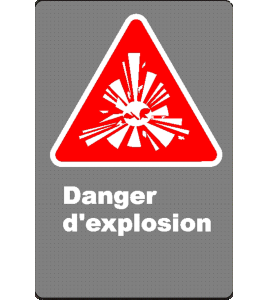 Affiche CSA «Danger d’explosion» en français: divers formats, matériaux & langues   options