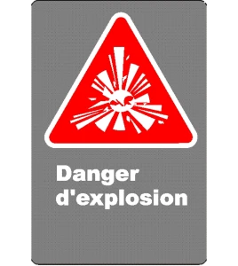 Affiche CSA «Danger d’explosion» en français: divers formats, matériaux & langues   options
