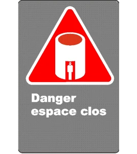 French CSA "Danger Confined Space" sign in various sizes, shapes, materials & languages + options