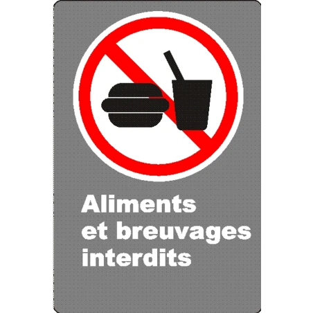 French CSA "No Food or Drink" sign in various sizes, shapes, materials & languages + optional features