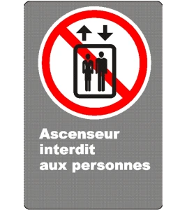 Affiche CSA «Ascenseur interdit aux personnes» de langue française: formats variés, matériaux divers & options
