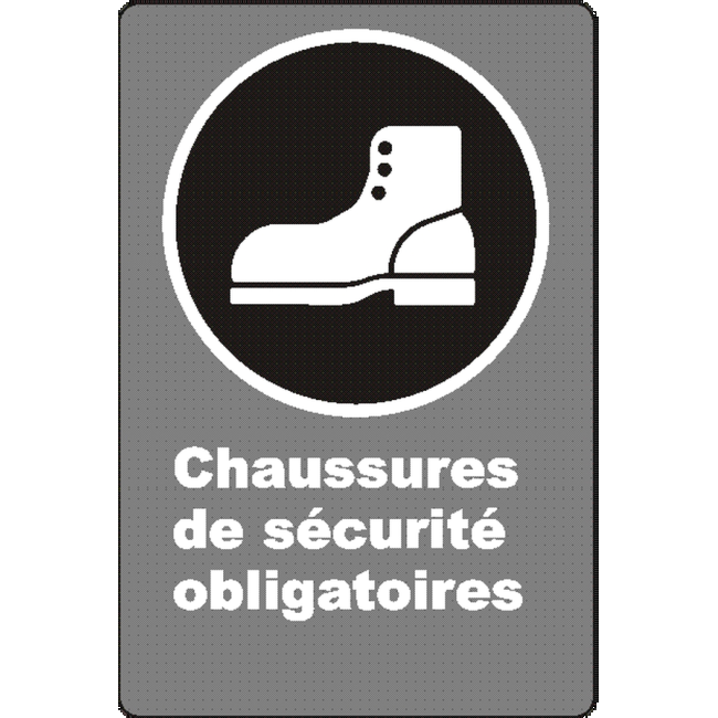 Affiche CSA «Chaussures de sécurité obligatoires» de langue française: langues, formats & matériaux divers + options Affiche CSA «Chaussures de sécurité obligatoires» de langue française: langues, formats & matériaux divers + options