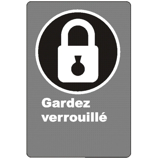 Affiche CSA «Gardez verrouillé» de langue française : formats variés, matériaux divers, d’autres langues & options Affiche CSA «Gardez verrouillé» de langue française : formats variés, matériaux divers, d’autres langues & options