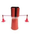 Tensacone traffic cone topper with retractable red & white striped barrier belt, max length 13 feet (4 m).